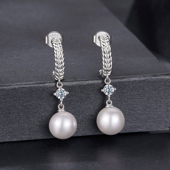 925 Sterling Silver Moissanite and Synthetic Pearl Earrings for Women
