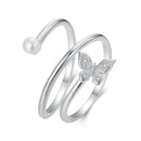925 Sterling Silver & White Gold Plated Pave Setting CZ & Natural Pearl Ring for Women-1