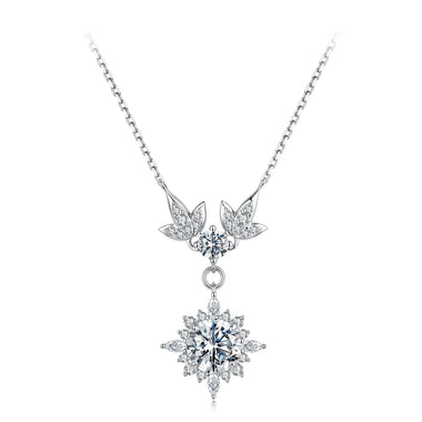 925 Sterling Silver Moissanite Pendant Necklace with Pavé Setting in White Gold - 40+5cm for Women - 0