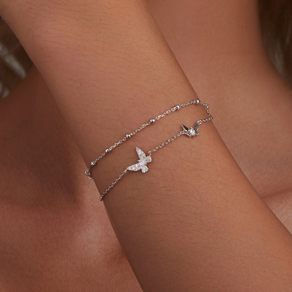 925 Sterling Silver Bracelets with Platinum Plating and CZ Stones - 150+60mm