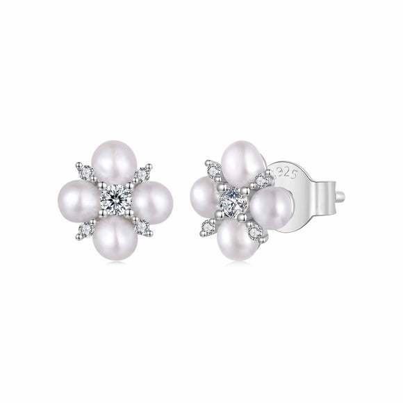 925 Sterling Silver 0.05ct Moissanite & Freshwater Pearl Earrings for Women