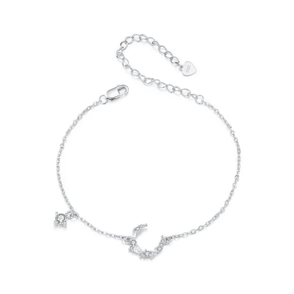 925 Sterling Silver CZ Bracelet with White Gold Plating, 150mm Length for Women