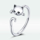 925 Sterling Silver Oxidized Cat Ring with CZ for Women, 0.6x1cm-2