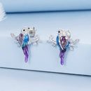925 Sterling Silver Enamel Process Pavé Setting CZ Earrings-3