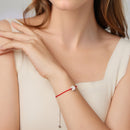 925 Sterling Silver Bracelet with White Gold Plating and Cotton Cord for Women-7
