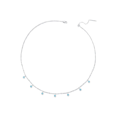925 Sterling Silver Necklace with Synthetic Turquoise in White Gold, Adjustable 450mm for Women - 0