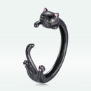 S925 Sterling Silver Plated Black Gold Cat-themed Ring for Women-4