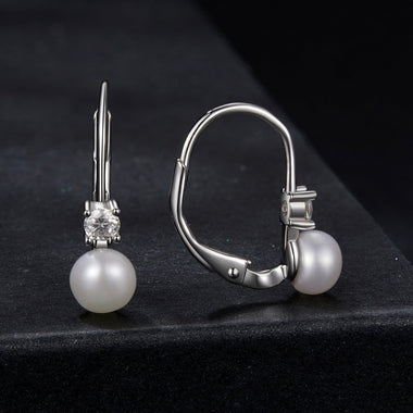 925 Sterling Silver & Moissanite 0.30 Carat Earring with Freshwater Pearl for Women - 0