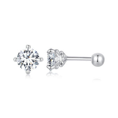 925 Sterling Silver 5mm Moissanite Earrings with White Gold Plating for Women - 0