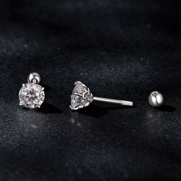 925 Sterling Silver 5mm Moissanite Earrings with White Gold Plating for Women
