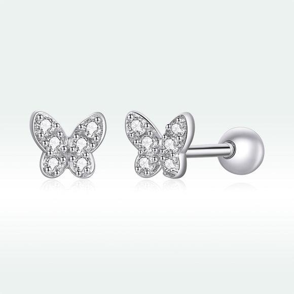 925 Sterling Silver Earrings with CZ in Pavé Setting - 0.4*0.5cm - Women