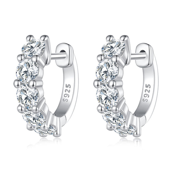 S925 Sterling Silver Moissanite Earrings, 1.3cm, Platinum Plated, for Women