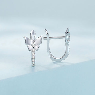 S925 Sterling Silver Small Platinum Plated Earrings with Pavé Setting CZ - 0