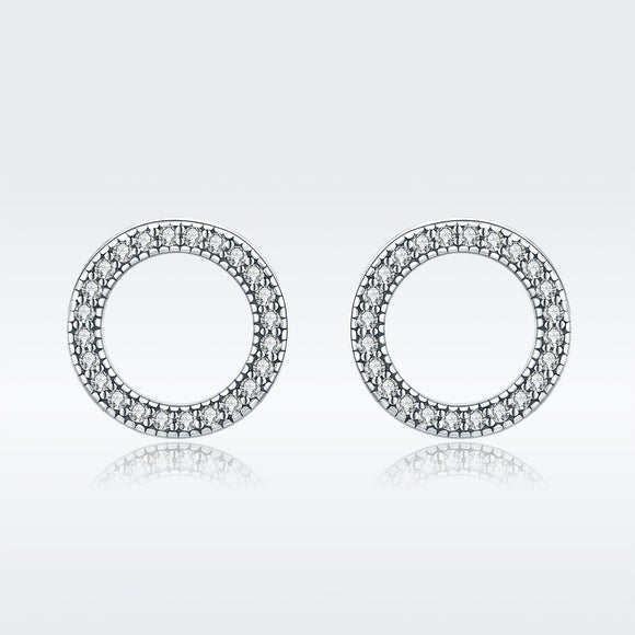 925 Sterling Silver Oxidized Pavé Setting CZ Earrings 1.1cm for Women