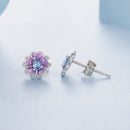 925 Sterling Silver Earrings with Pavé CZ and Enamel Process, 0.8cm, White Gold Plated for Women-5