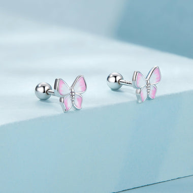 925 Sterling Silver Earrings with Enamel Process, 0.6cm, for Women - 0