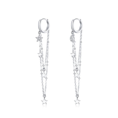 925 Sterling Silver Earrings with Plated Platinum and Pavé Setting CZ, Size 6.5cm