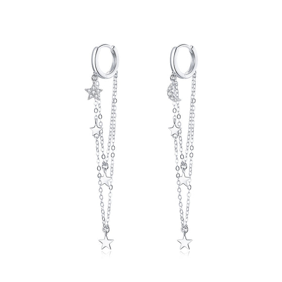 925 Sterling Silver Earrings with Plated Platinum and Pavé Setting CZ, Size 6.5cm