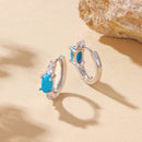 925 Sterling Silver Earrings with Synthetic Turquoise and CZ, White Gold Plated, 1.0cm Hoop for Women-4