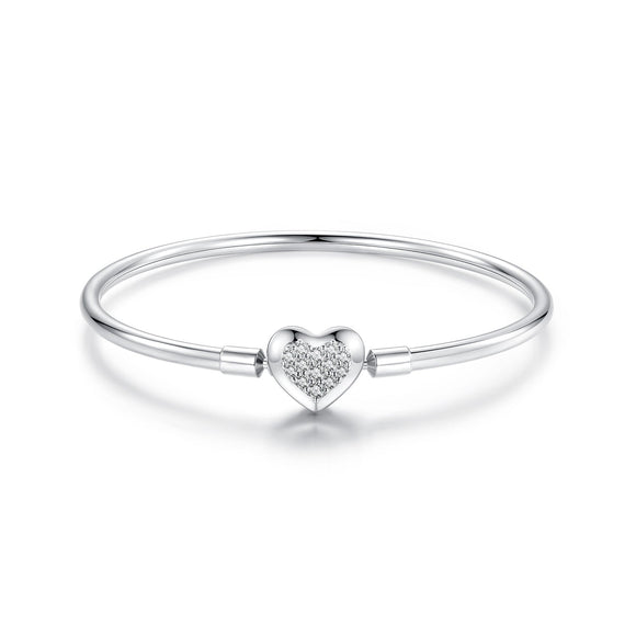 925 Sterling Silver White Gold Plated CZ Bracelet for Women - Size 17.0