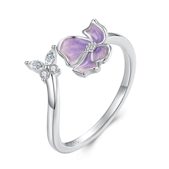 925 Sterling Silver Enamel Flower Ring for Women