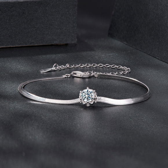 925 Sterling Silver Moissanite 0.50 Carat Bracelet with Pavé Setting and White Gold Plating for Women