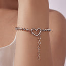 925 Sterling Silver 16+5cm White Gold Plated Heart Bracelet for Women-5