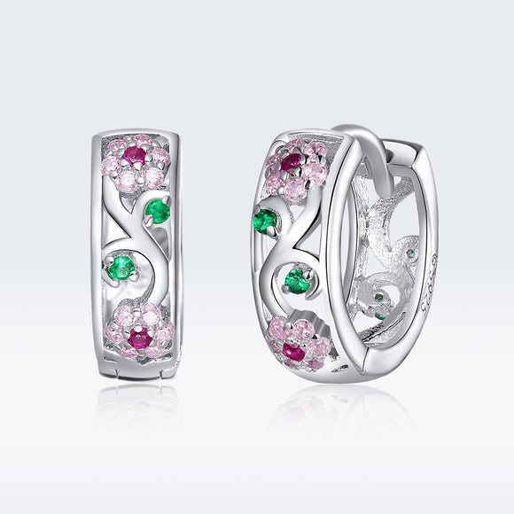 925 Sterling Silver Earrings with Pavé Setting CZ, 1.2*0.5cm, for Women