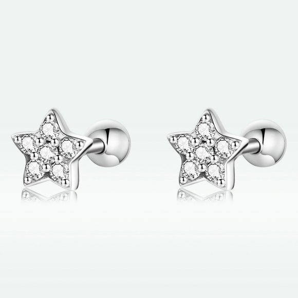 925 Sterling Silver Earrings with Pavé Setting CZ and Platinum Plating - 0.5cm for Women