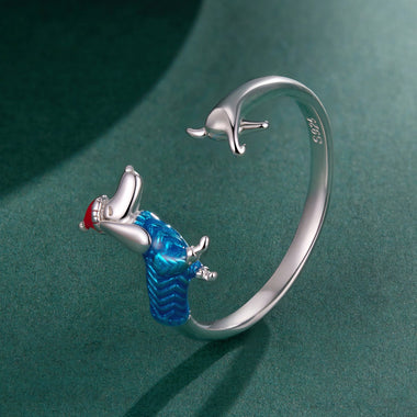 925 Sterling Silver Enamel Ring for Dogs, 0.2cm Width, White Gold Plated - 0
