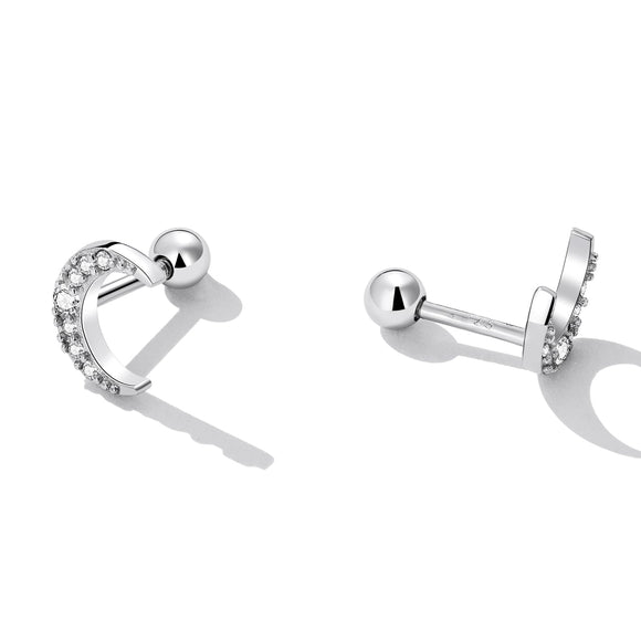 925 Sterling Silver Earrings with Pavé Setting CZ, 0.8*0.6cm for Women
