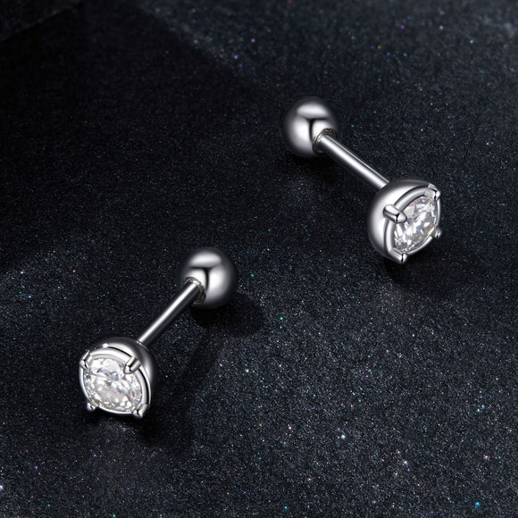 925 Sterling Silver 4mm Moissanite Earrings with Platinum Plating for Women