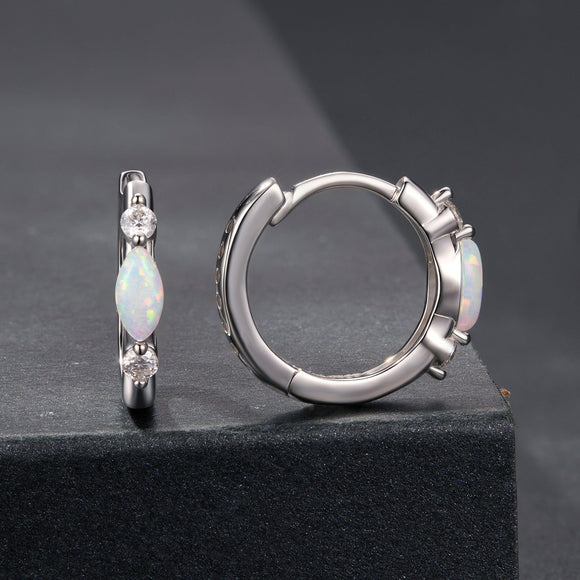 925 Sterling Silver Moissanite and Opal White Gold Plated Earrings for Women