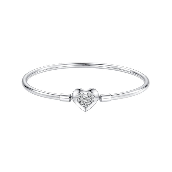 925 Sterling Silver White Gold Plated CZ Bracelet for Women - Size 17.0