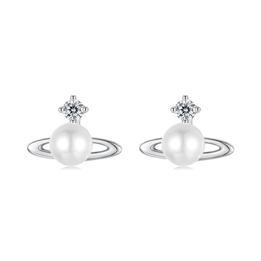 925 Sterling Silver Earrings with White Gold Plating and Shell Pearl