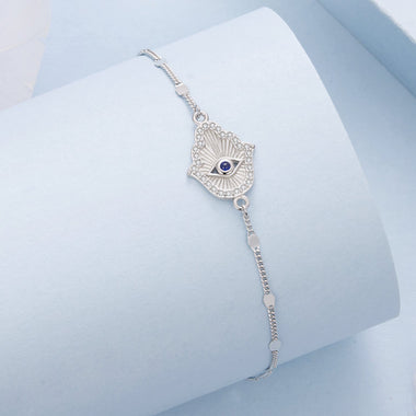 925 Sterling Silver + White Gold Plated 15cm Adjustable Bracelet with CZ and Synthetic Spinel for Women - 0