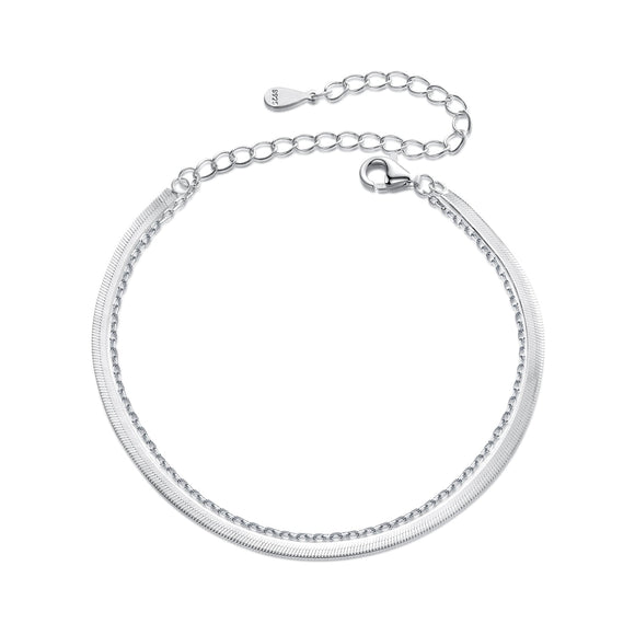 925 Sterling Silver 15+6cm White Gold Plated Bracelet for Women