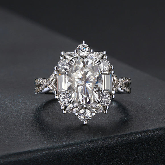 925 Sterling Silver 2 Carat Moissanite Ring in White Gold Plating - Size 8 for Women