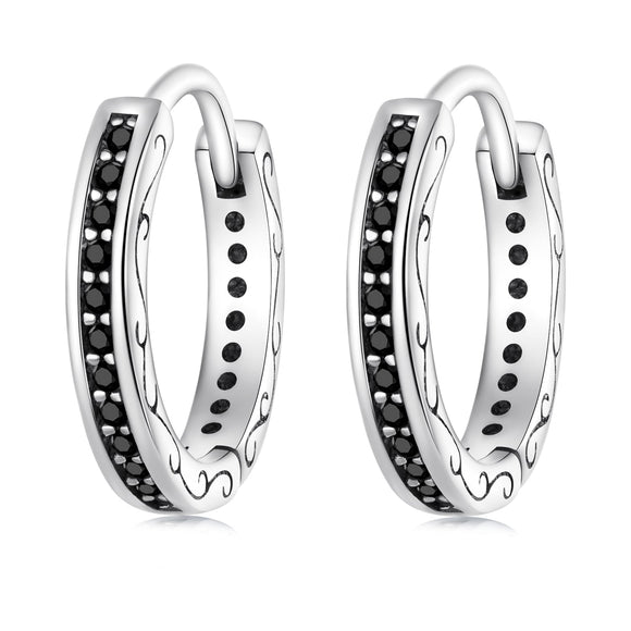 925 Sterling Silver Oxidized Pavé CZ Earrings