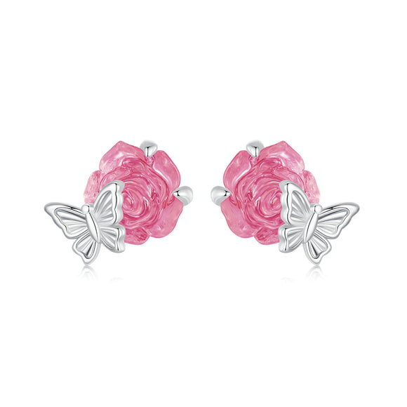 925 Sterling Silver White Gold Plated Resin Earrings 8x10mm for Women