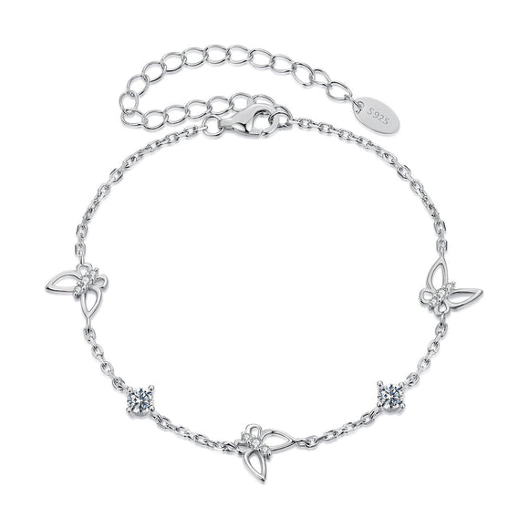 925 Sterling Silver White Gold Plated Bracelet with Moissanite, 15+6cm, for Women