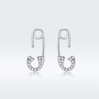 925 Sterling Silver Earrings for Women - 1.7x0.6cm, Platinum Plated with Pavé Setting CZ