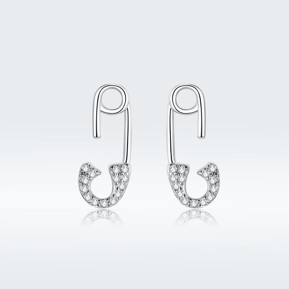 925 Sterling Silver Earrings for Women - 1.7x0.6cm, Platinum Plated with Pavé Setting CZ
