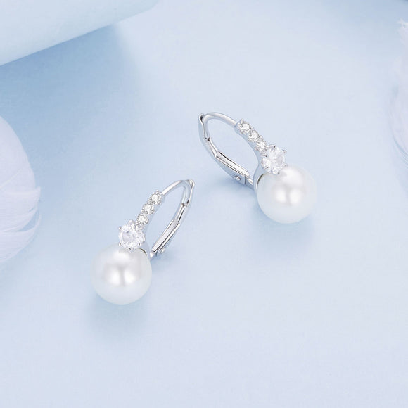 925 Sterling Silver Earrings with Quality Shell Pearl and CZ for Women