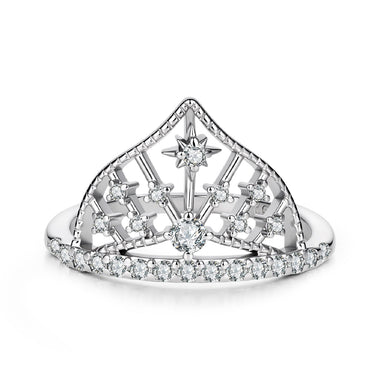 925 Sterling Silver White Gold Plated Ring with Pavé Setting CZ Size 6 for Women