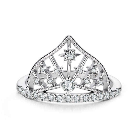 925 Sterling Silver White Gold Plated Ring with Pavé Setting CZ Size 6 for Women
