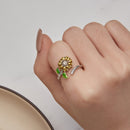 925 Sterling Silver Enamel Pavé Setting CZ Oxidized Silver Ring-6
