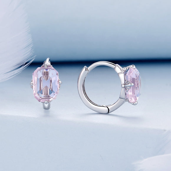 925 Sterling Silver Earrings with Transparent Glass, 12x7mm, for Women