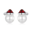 925 Sterling Silver White Gold Plated Enamel Earrings with Shell Pearl for Women-1