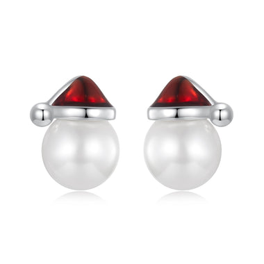 925 Sterling Silver White Gold Plated Enamel Earrings with Shell Pearl for Women